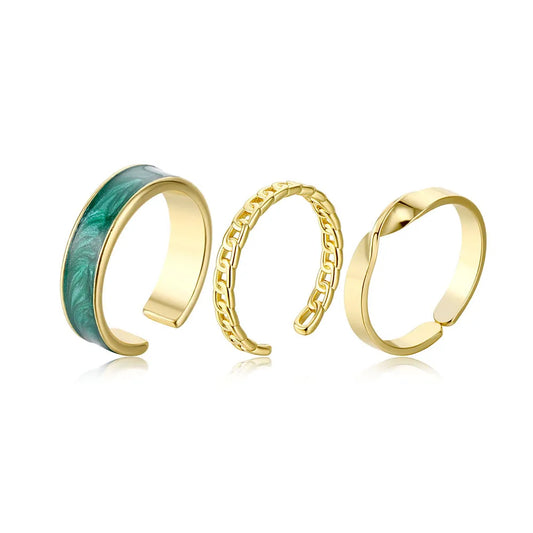 Set de anillos stylish green